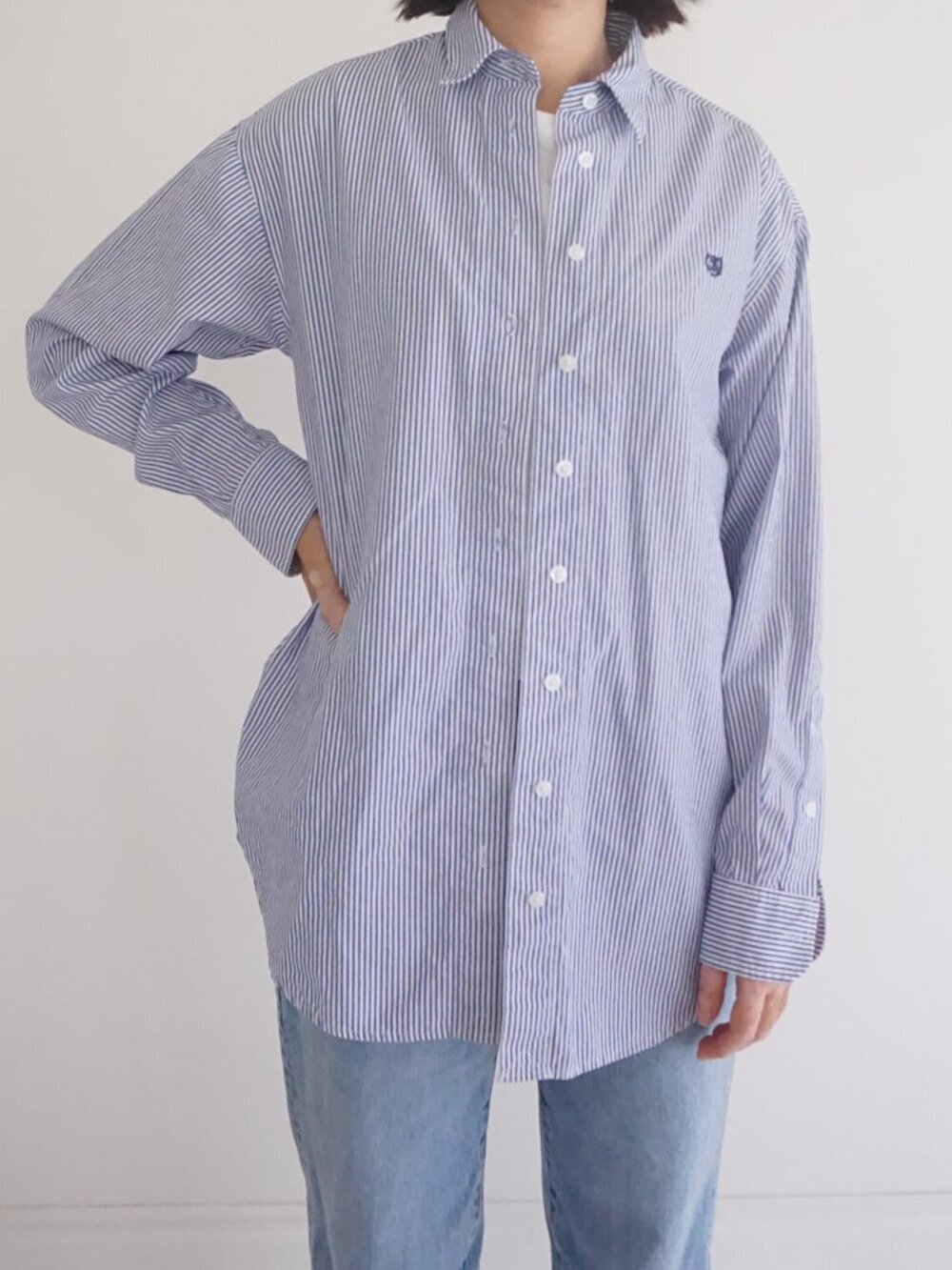 Aritzia Sunday Best Blue White Striped Button Front Collared Oxford Shirt XS